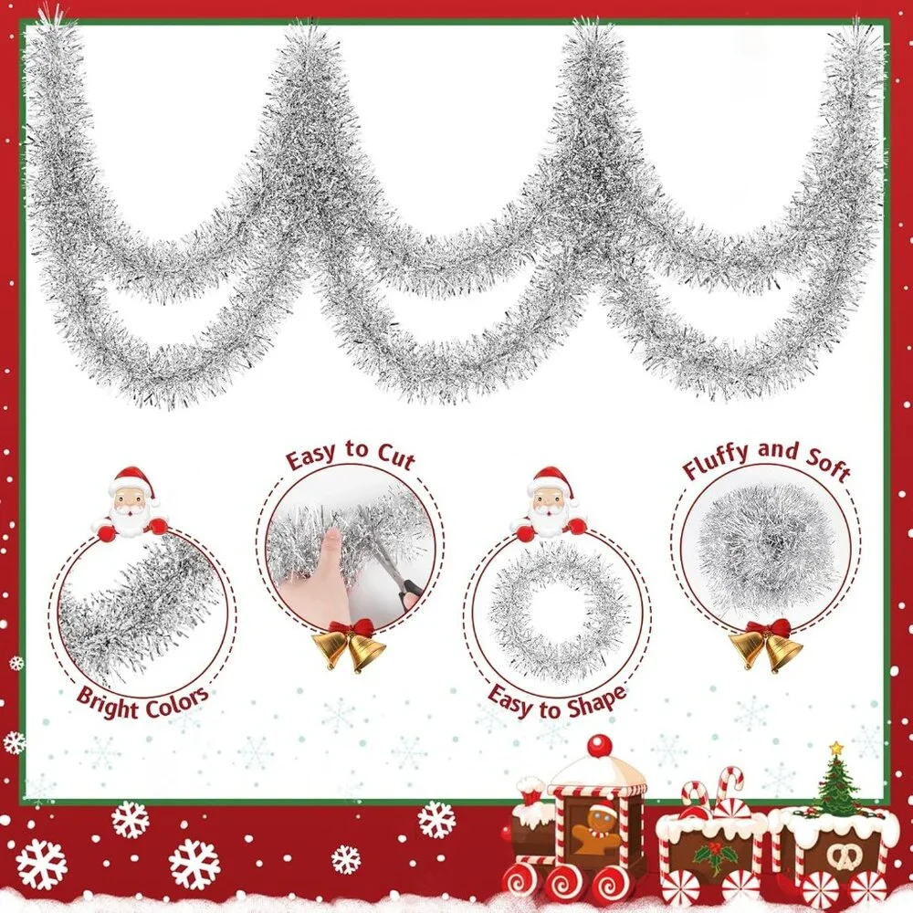 Dazzling 50' Silver Garland for Luxurious Holiday Decor and Easy Customization